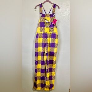 NFL Team Apparel Minnesota Vikings Football Overalls Mens L Purple Plaid Gameday